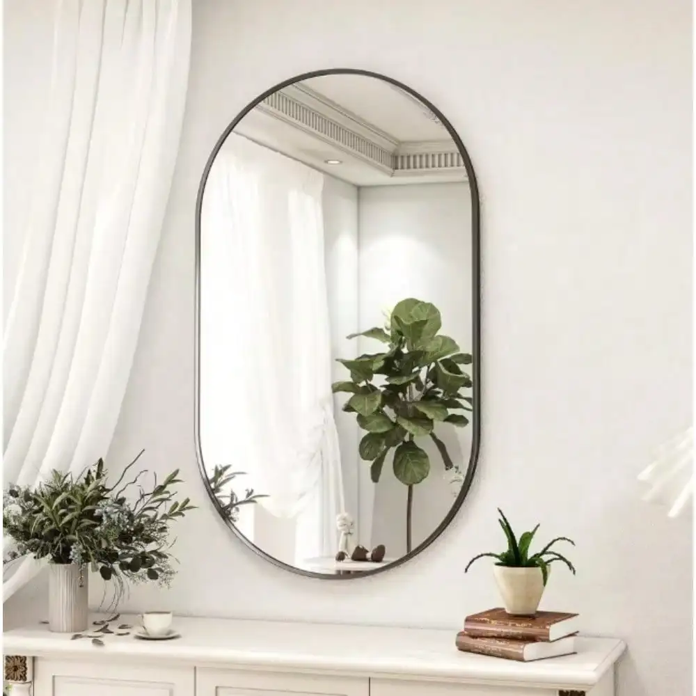 

Современное овальное зеркало для ванной комнаты в рамке из алюминиевого сплава, настенное зеркало с простой металлической рамой и т. д.