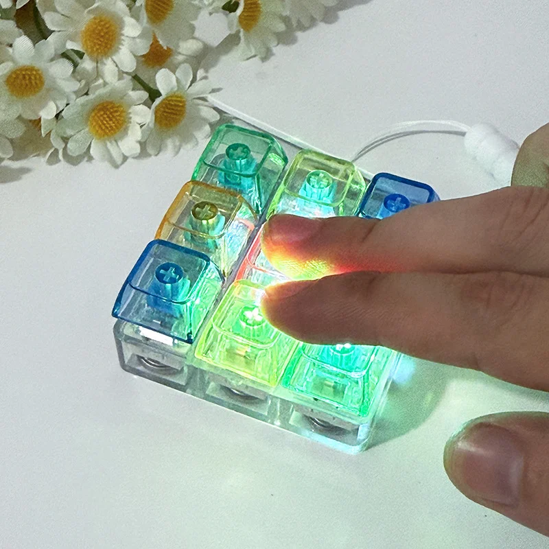 

9Keys Transparent LED Mechanical Glowing Keyboard Keychain Anti-Stress Keycap for Office Home Adults Kids Decompression Toy
