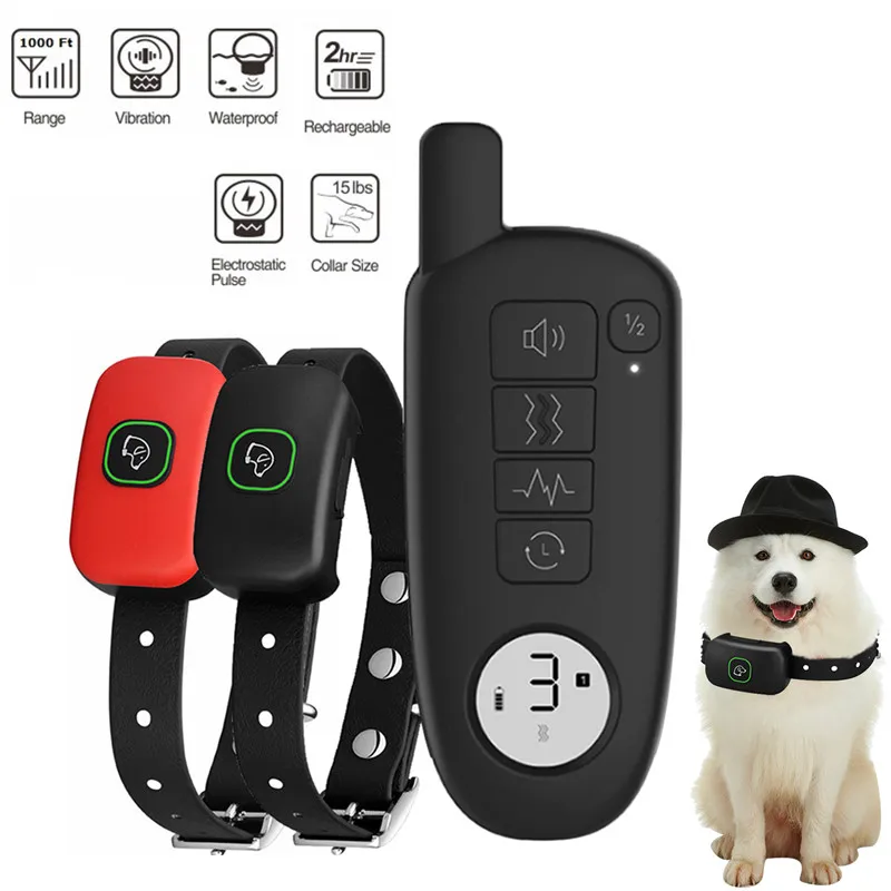 Waterproof Dog Training Collar Beep 1000ft Three Training Modes Sound Vibration Shock & Five Levels Intensity