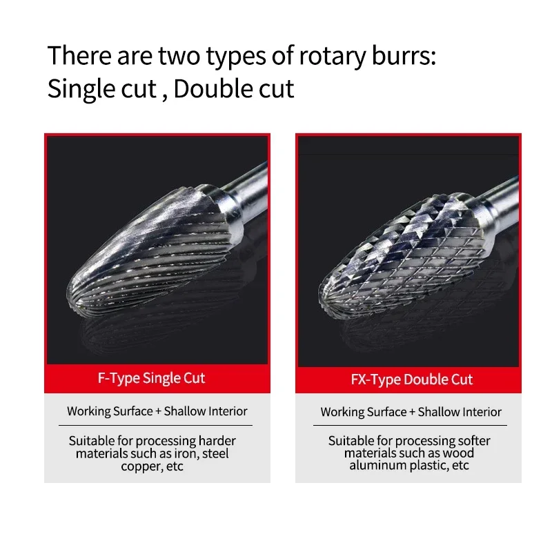 Chowmaster F FX Carbide Rotary Burr 6mm Shank Single Slot Double Groove Tungsten Steel Rotary File Deburring Reaming Drill