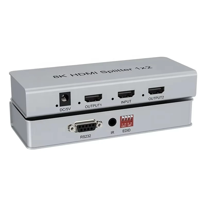 8K HDTV Splitter 1x2 7680X4320/60Hz with Wireless IR Support Mini System 1 in 2 Out HD Splitter Compatible with Blu-ray Players