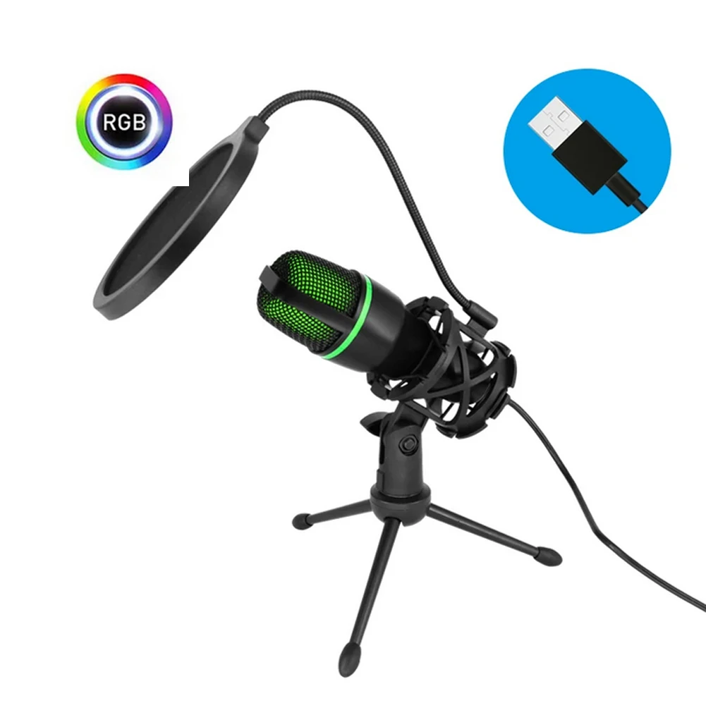 컴퓨터 노트북 데스크탑용 USB 콘덴서 회의 마이크, RGB 조명 마이크, 게임 녹음 스트리밍 팟캐스트용