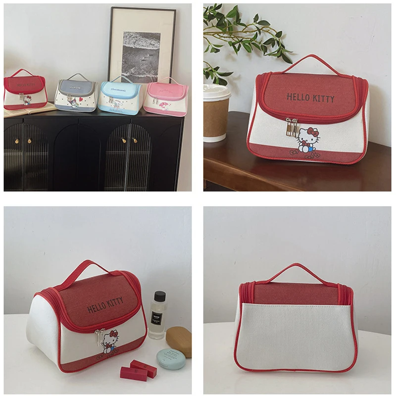 

Kawaii Sanrios Kuromi Hello Kittys Cosmetic Bag Cute Portable Makeup Box Large Capacity Makeup Bag New Semicircle Wash Bag