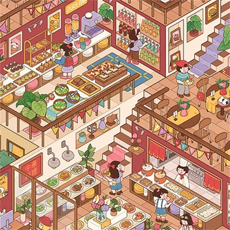

Плюс размер Kawaii Cafeteria парк развлечений наклейка сцены DIY Скрапбукинг штабелируемые наклейки игровая наклейка детский праздничный подарок