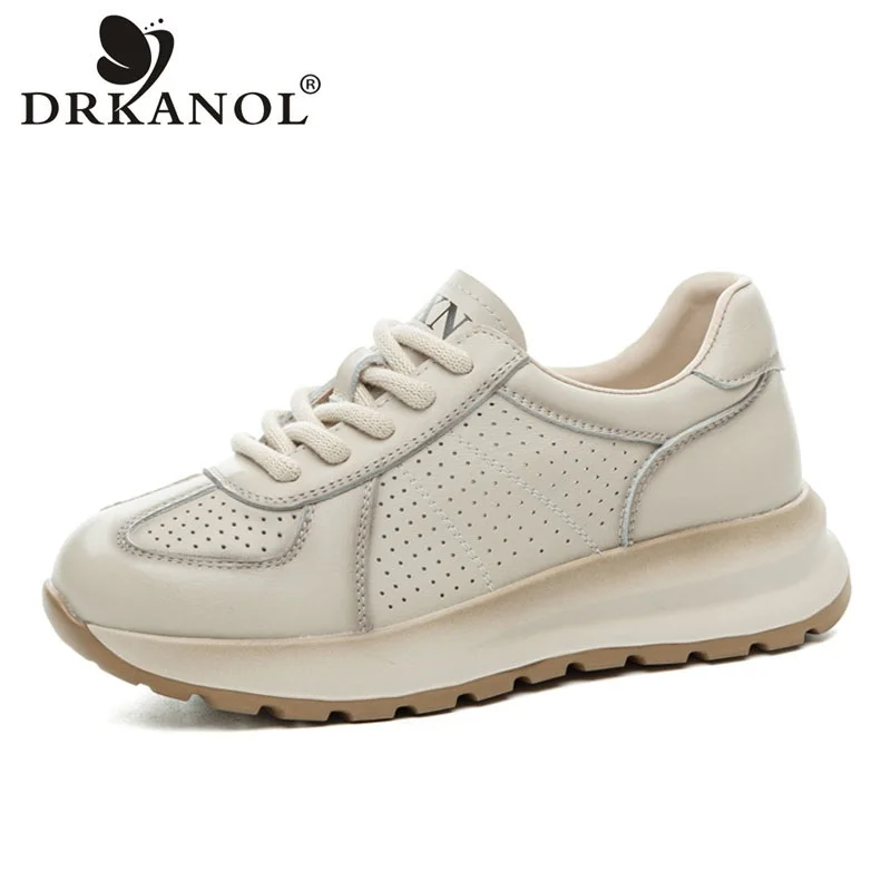 

DRKANOL модные женские повседневные кроссовки, летние дышащие туфли из натуральной коровьей кожи, разноцветные легкие туфли на платформе с толстой подошвой