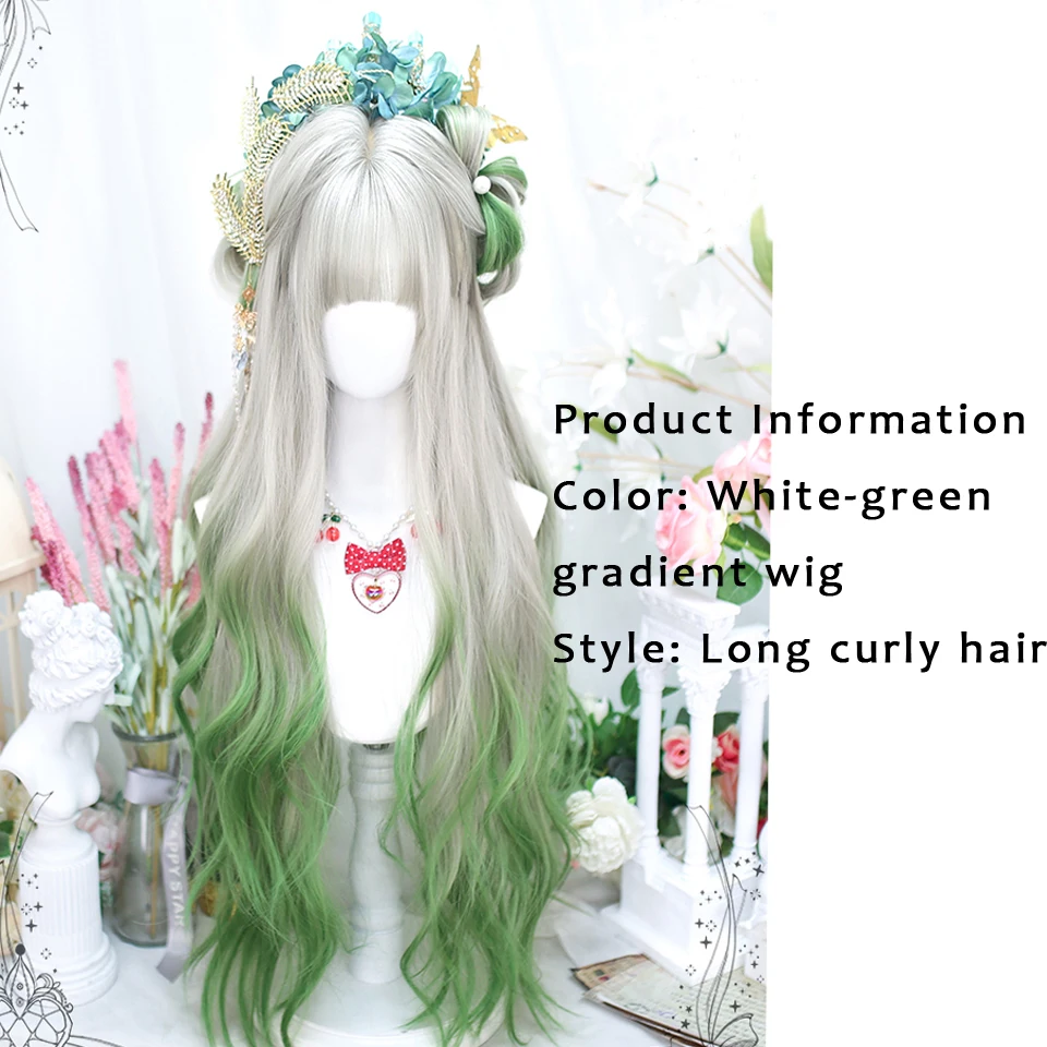 Cosplay Wig Female Synthetic Long Wavy Wigs For Women Grey  Green Lolita Wigs Long Curly