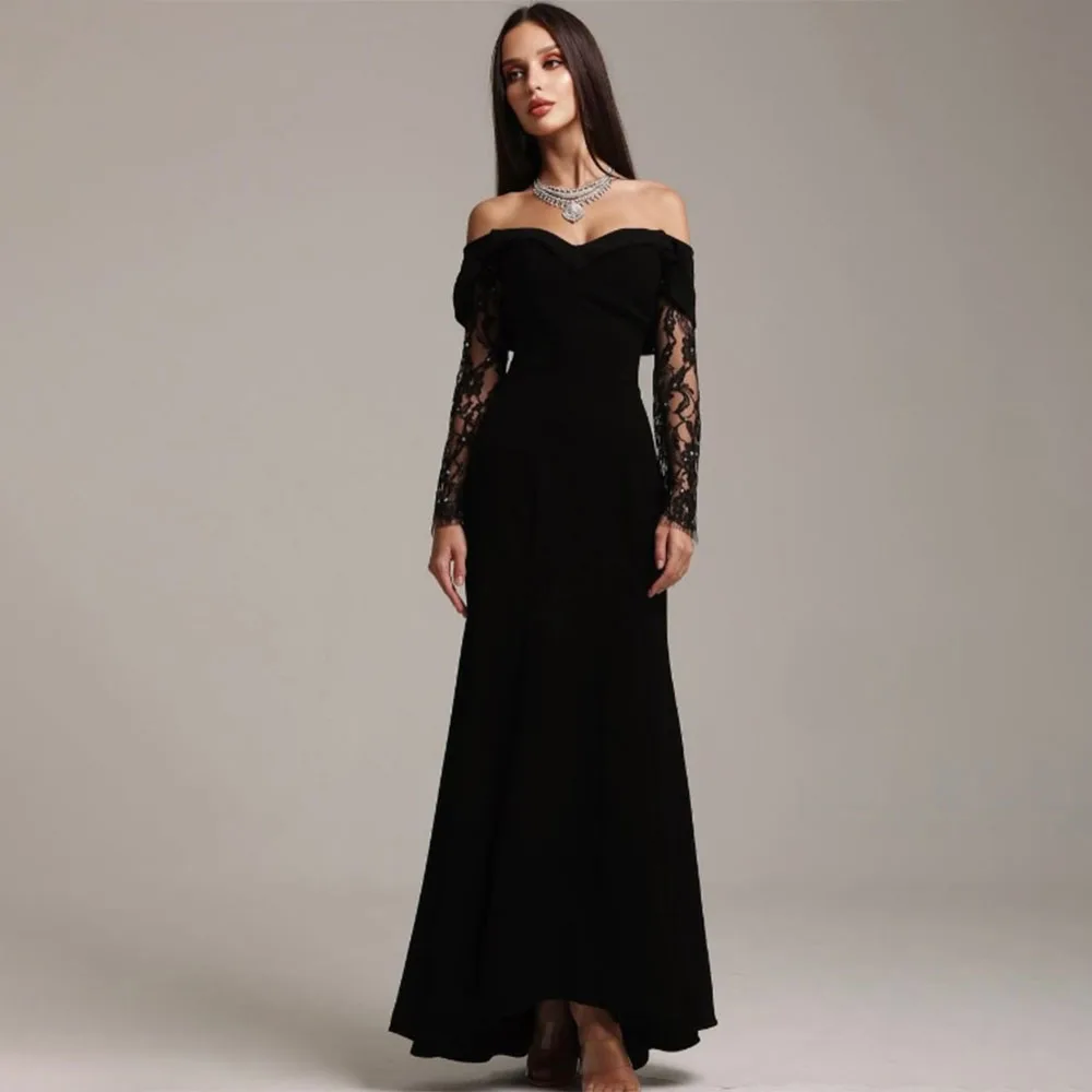High Quality Customized Sweetheart Ankle Length Black Backless Three Quarter Sheer Transparency Serene Hill Dress Women Sexy