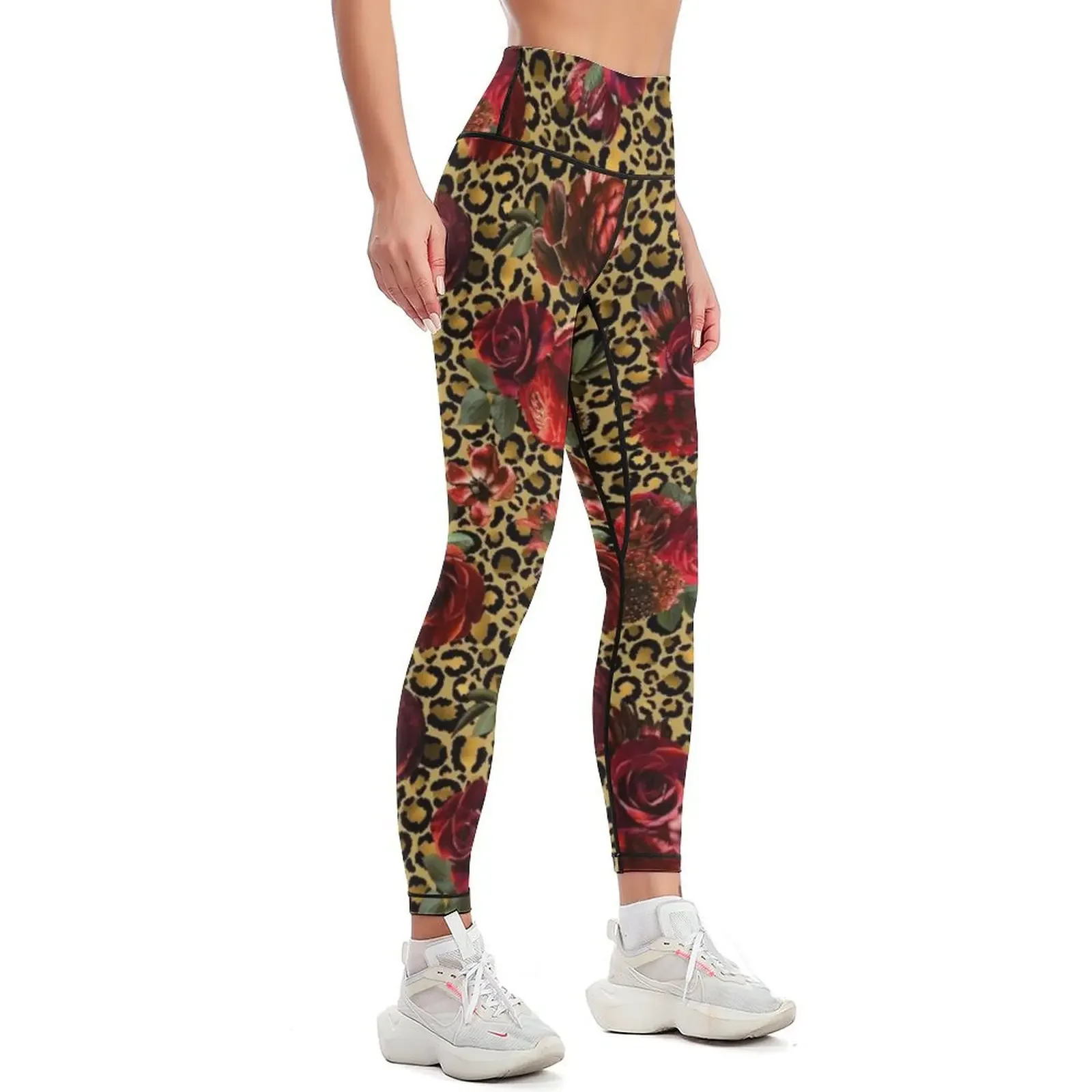 Red Roses on Leopard Leggings Pants sport Women's sports legging pants raises butt fitness set gym Womens Leggings