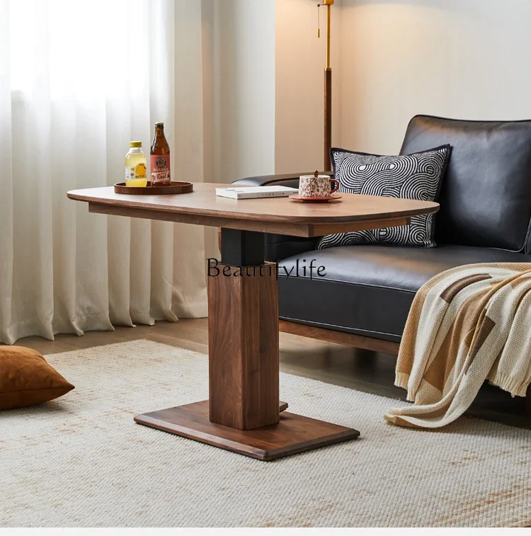 FG10Black walnut oval coffee table solid wood lifting dining table home desk modern simplicity