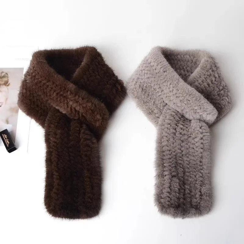 

Горячие шарфы из 100% натурального норкового меха, распродажа, зимние женские теплые вязаные шарфы из натурального норкового меха, натуральная роскошная шаль, женский короткий стильный глушитель