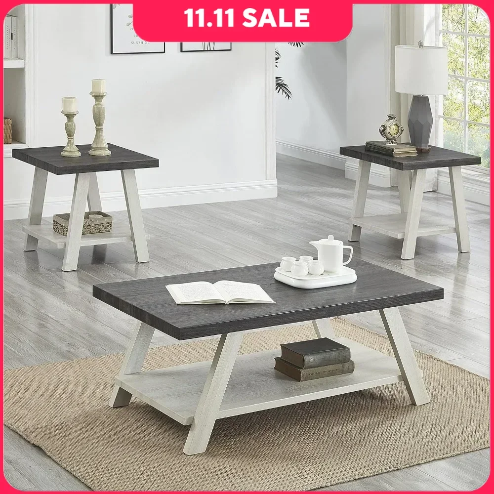 

Coffee Table, Contemporary 3-Piece Wood Shelf Coffees Tables Set, Coffee Table