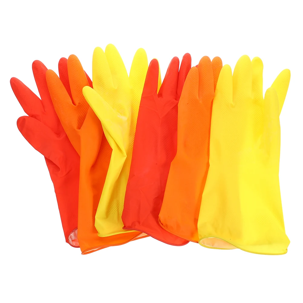 

6pcs Reusable Rubber Cleaning Gloves Thickened Durable Design Extended Length For Kitchen Dishwashing Laundry Gardening