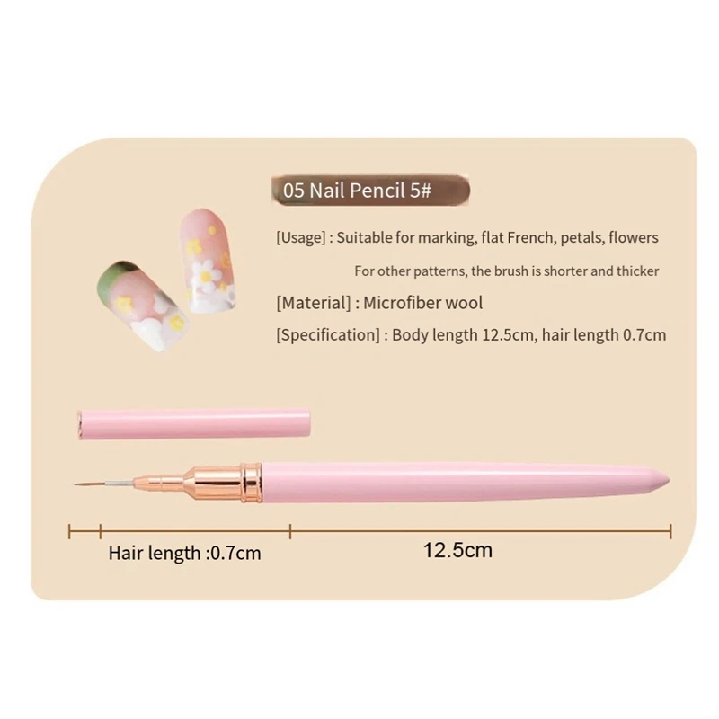 5PCS 7/9/11/15/25Mm Nail Liner Brush Set UV Gel Nail Brushes Kits French Stripe Line Painting Drawing Flower Pen Tools