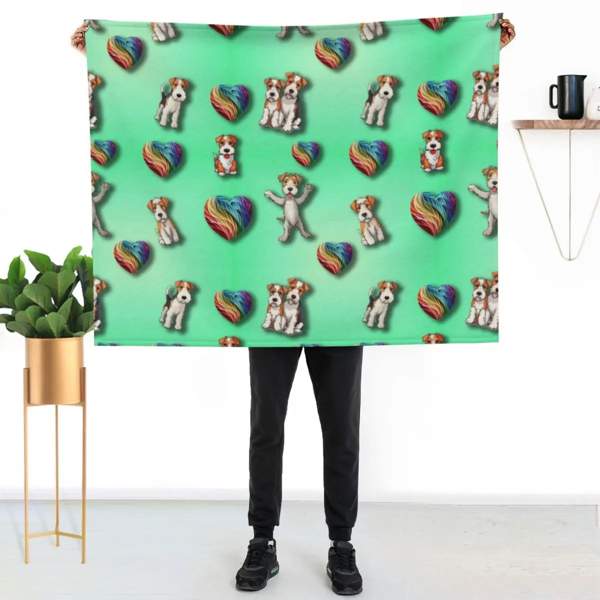 Wire Haired Fox Terrier and Love Hearts Throw Blanket for sofa Nap Soft Beds for babies For Sofa Thin Moving Blankets