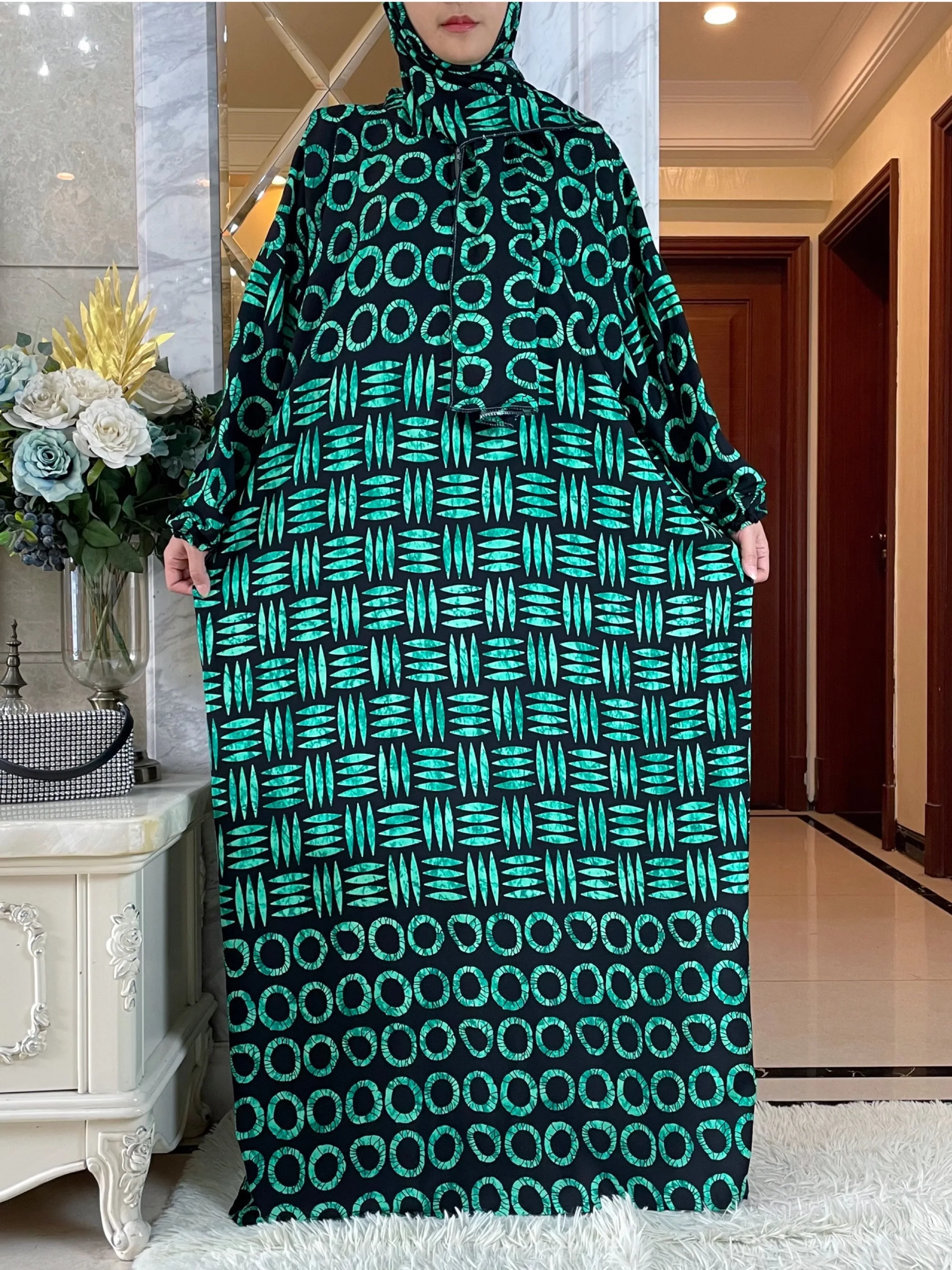 2024 New Muslim Cotton Lady\'s Abayas Ramadan Prayer Garment Dubai Turkey Middle East Femme Robe Loose African Dress Turban Joint