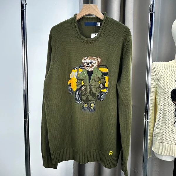 

Свободный хлопковый вязаный свитер с рисунком медведя, круглый, повседневный, длинный свек, осенне-зимняя мода для мужчин и женщин