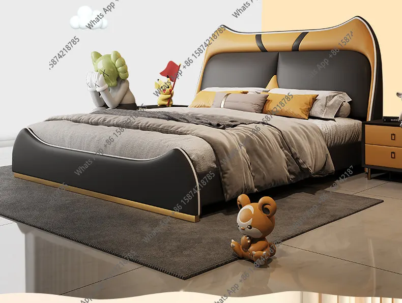 

Mn Light Luxury Modern Minimalist Leather Bed Cartoon Cute Bedroom 1.2 Meters Teen