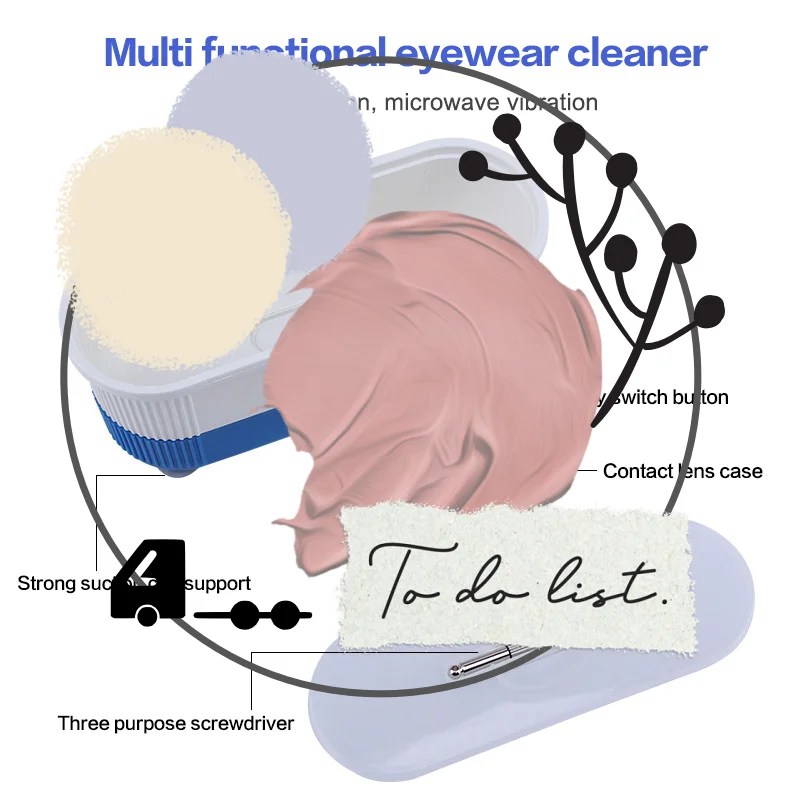 ماكينة تنظيف النظارات بالموجات فوق الصوتية عالية التردد، تحكم لاسلكي، تنظيف متعدد الأغراض لساعة العدسات اللاصقة والمجوهرات