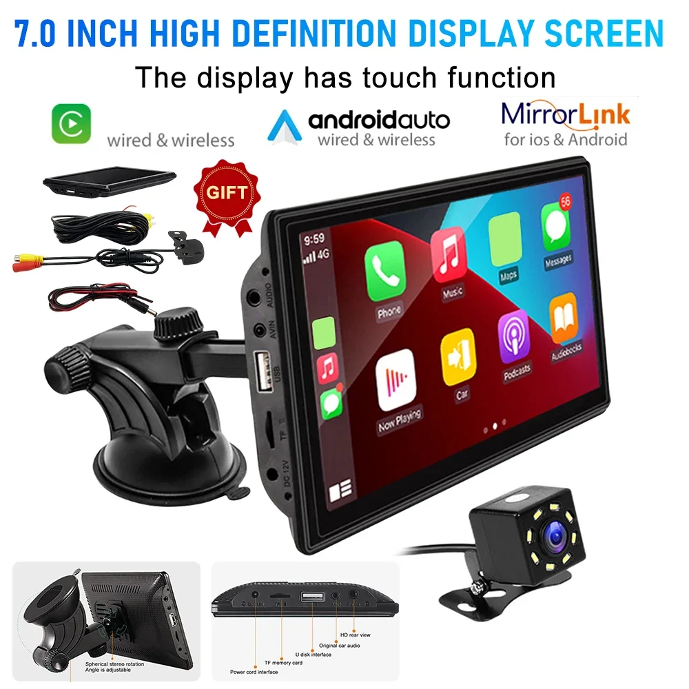 Car Intelligent System Carplay Android Auto Car Monitor HD Display Bluetooth-Compatible Portable Navigator WiFi Reversing Camera