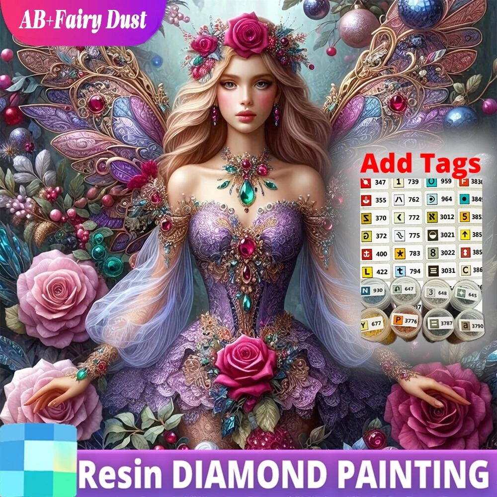 

Resin AB Fairy Dust Full Square Round Diamond Painting Woman Portrait DIY New Arrival Embroidery Rose Flower Mosaic Decor For Ho