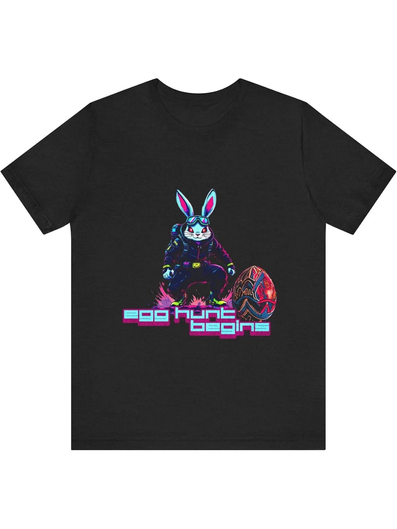 Men's Cyber Rabbit and Neon Egg Party Pattern T-Shirt, Short Sleeve Regular Version Machine Washable Casual Top