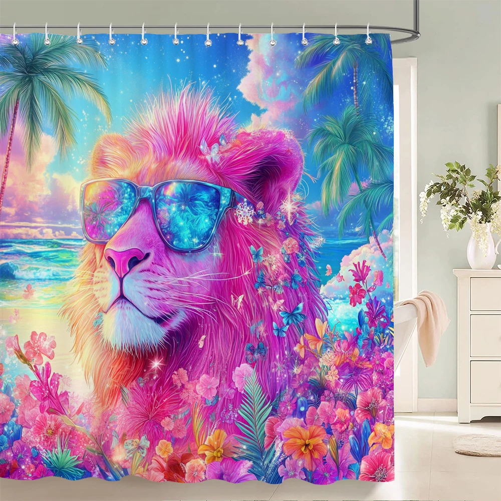 Creative Animals, Wolves, lions, Dog Printed Shower Curtain Partition Privacy Hanging Home Decoration Curtain with Hooks