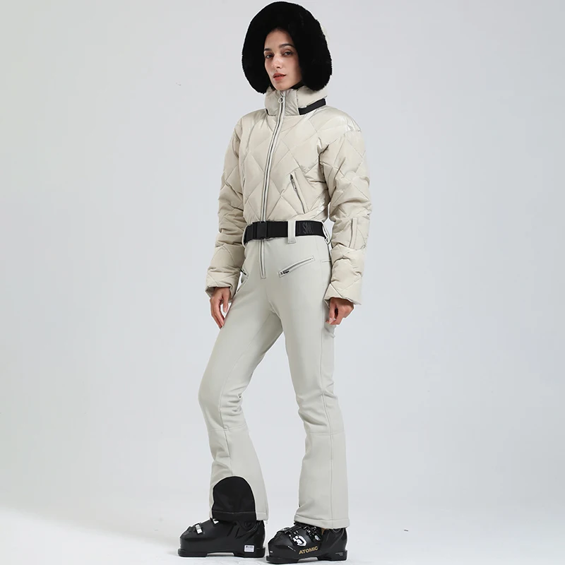 

Спорт на открытом воздухе, пуховый женский цельный зимний комбинезон, зимний теплый горный женский лыжный комбинезон, походный водонепроницаемый женский комбинезон для сноуборда