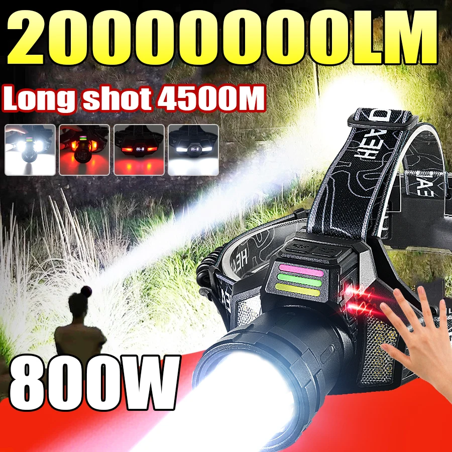 2025 Powerful LED Headlamp Motion Sensor Headlight 18650 Rechargeable COB Head Flashlight High Power Head Lamp Fishing Headlight