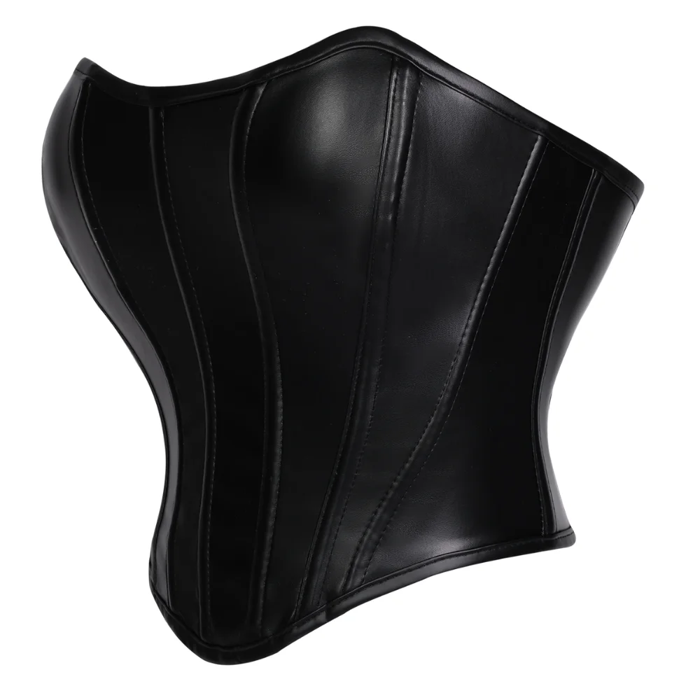 Women Faux Leather Strapless Corset Boned Back Lace Up Waist Cincher Gothic Party Club Night Out Wear image 4