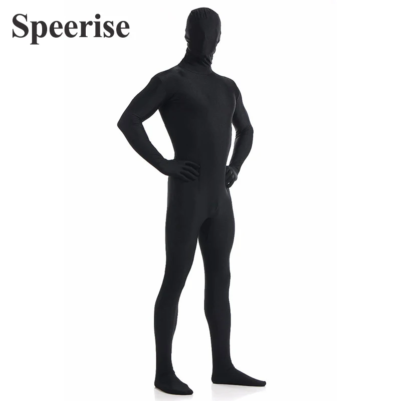 Costume unisex Zentai in nylon per body completo in spandex per adulti con cappuccio maschera da dito per la tuta da ballo per uomo cosplay per feste di Halloween