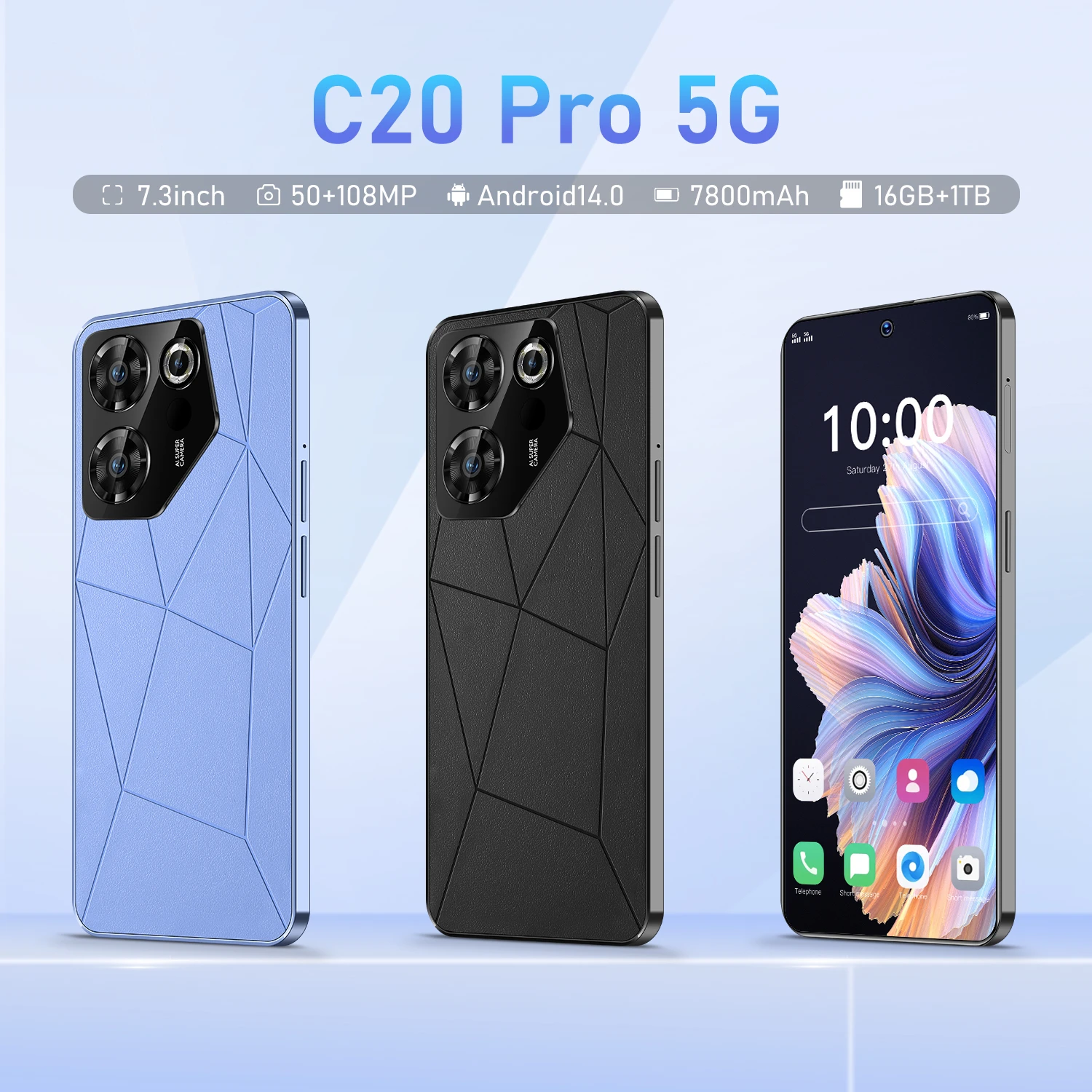 Global Version C20 5G Pro Gaming Smartphone Dimensity 9200+ 7.3 Inch HD+ Android 14 7800mAh Cellphones 16GB+1TB Dual SIM Phone