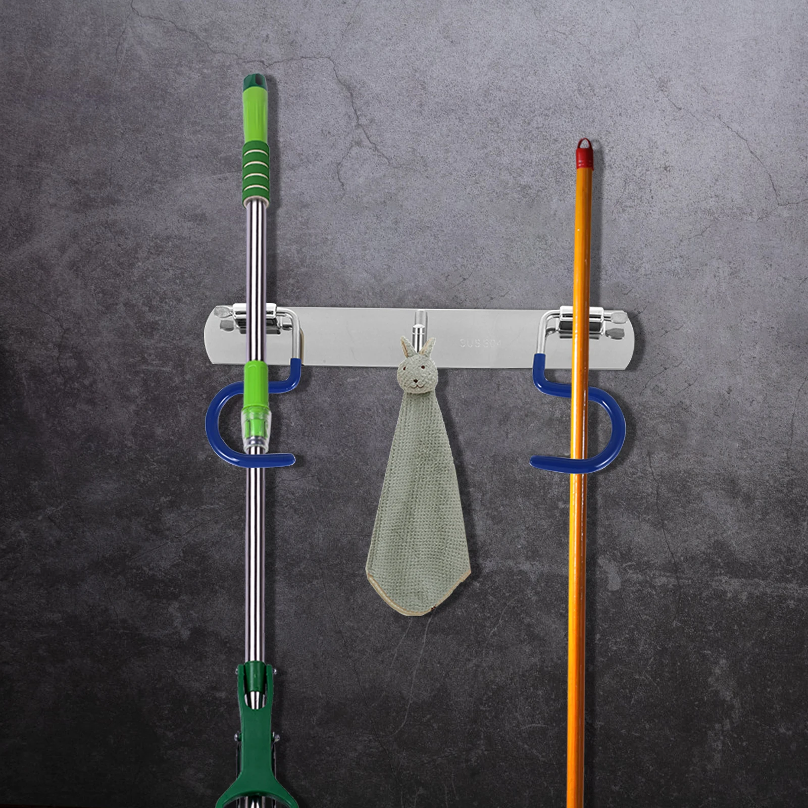 

Wall-Mounted Stainless Steel Mop S-Type Hook Holder Heavy-Duty Mop Storage Organizer for Bathroom Toilet Living Room
