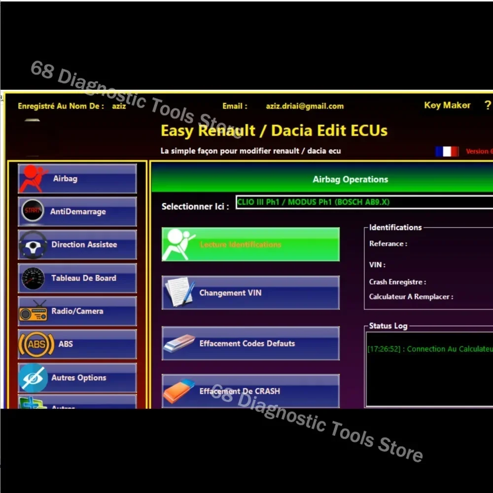 Easy Renault 6.14  Dacia Edit ECUS Key Maker Software for Renault  ECU Programmer Clear Crash Airbag  UCH Cleaner WORK