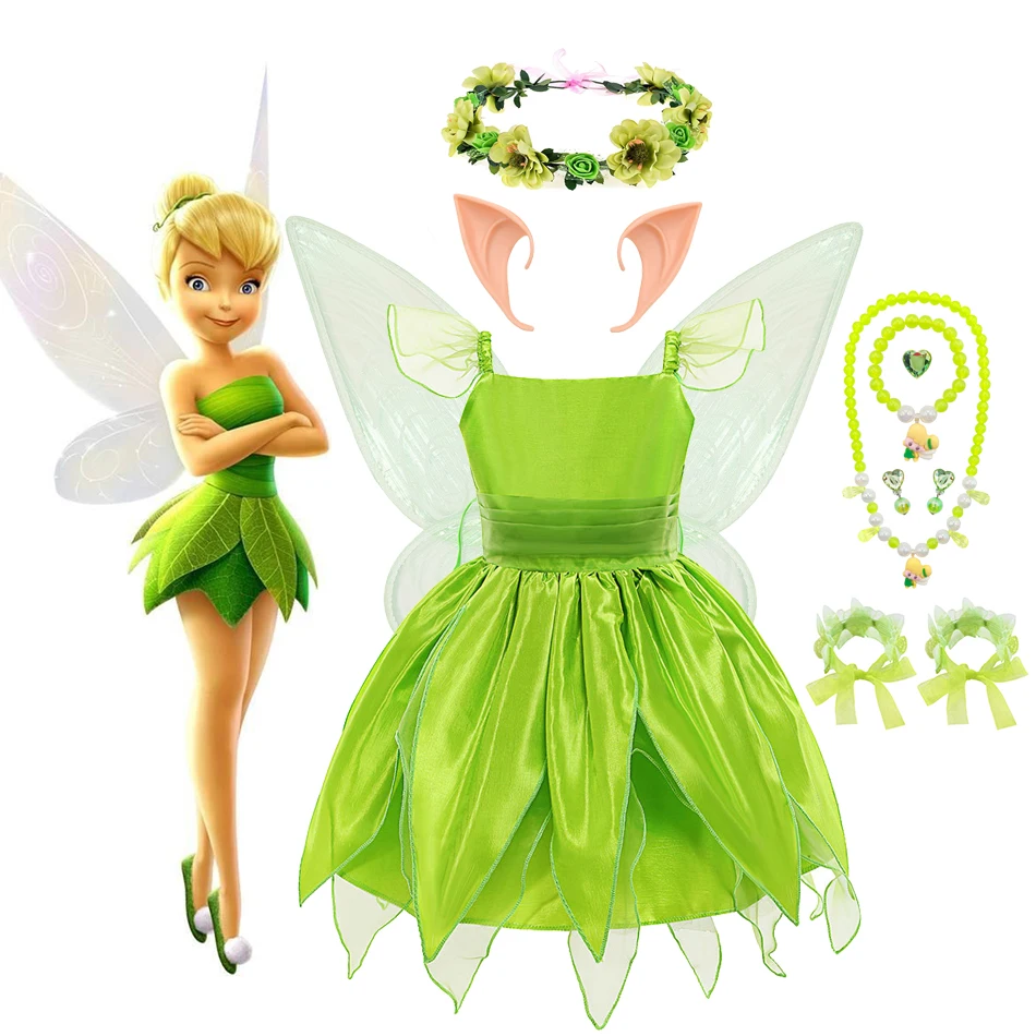 

Halloween Tinker Bell Cosplay Party Dress Children's Day Birthday Gift Girl Cute Green Mesh Gown Christmas Carnival Costume
