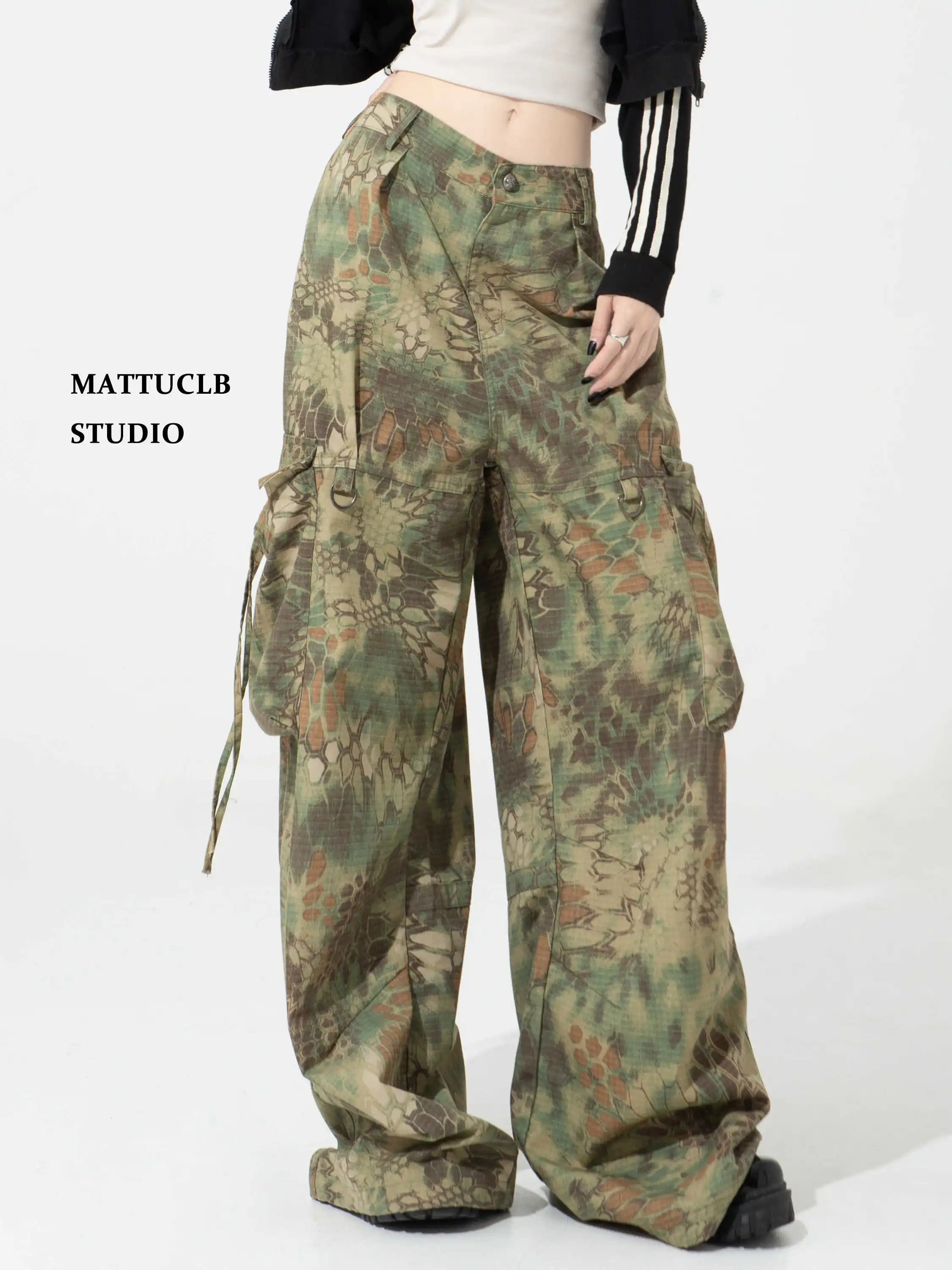 

Женские джинсы-карго Tie Dye Harajuku Wide Fit Tide Punk Denim Pants American Retro Goblin Core Y2K Harajuku Cowboy High Street