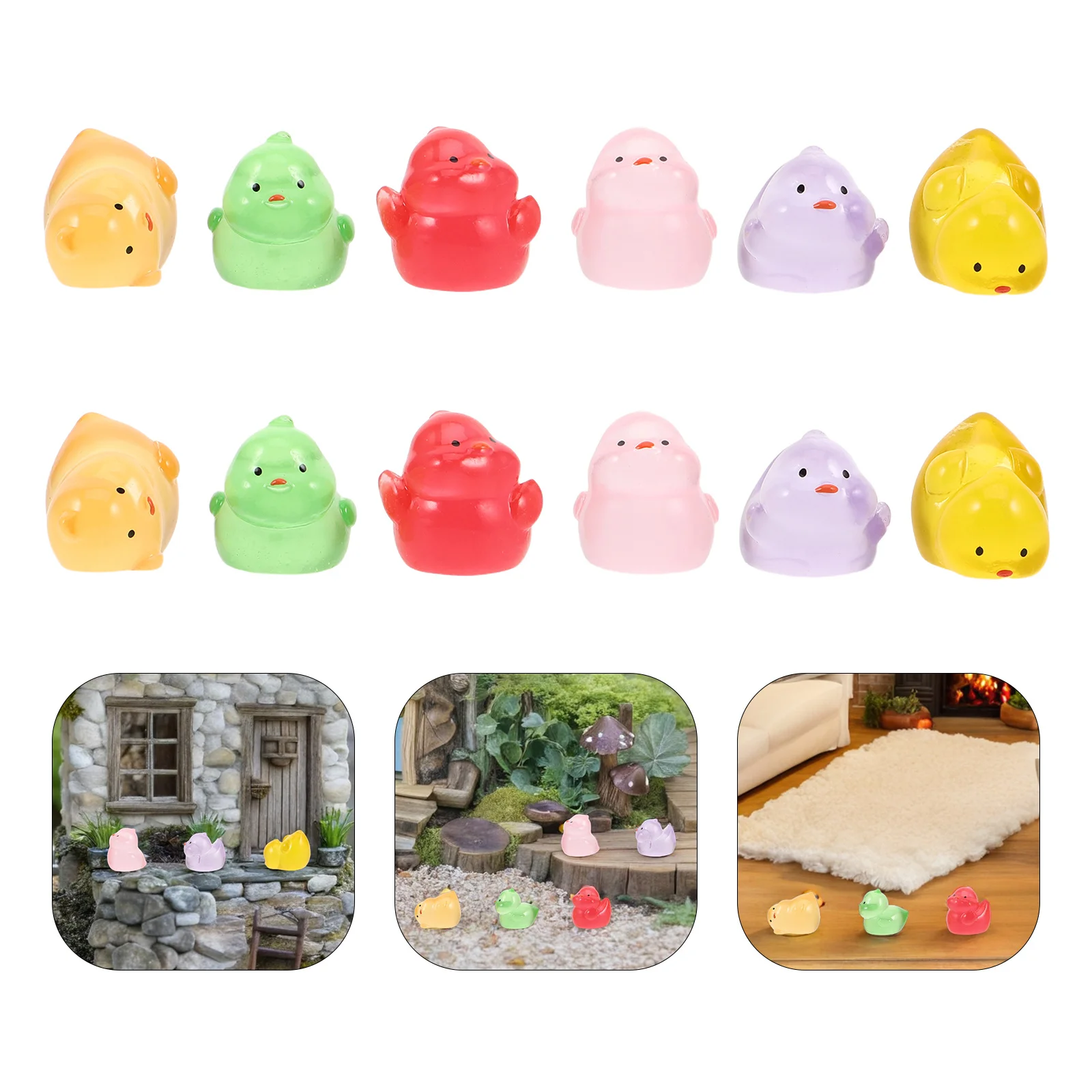 

12Pcs Mini Resin Glow in The Statue for Fairy Garden Micro Landscape Decoration Party Supplies Tiny Chick Statue