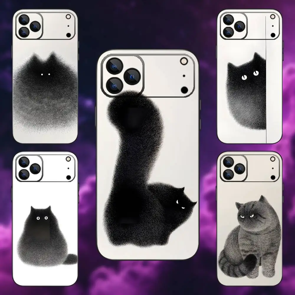

Hairy Black Cat Phone Case For iPhone 17,16,15,14,13,12,Pro,Max,Plus,E,SE4,Air,Mini Black Soft Box