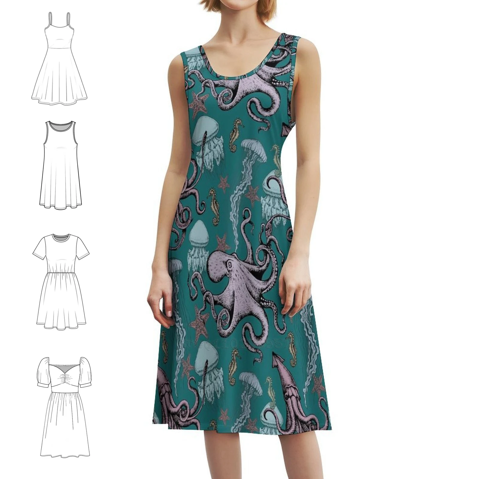 

Подводное вечернее платье с вырезом в форме сердца, элегантное летнее праздничное платье для женщин, бесшовный узор, женские существа в виде морского океана