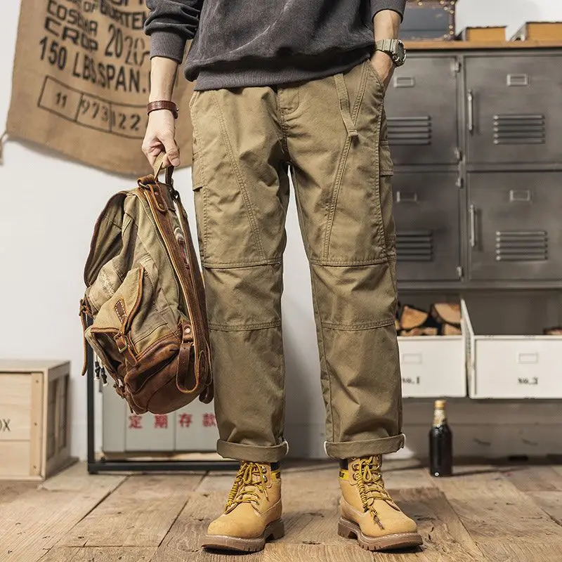 

Spring and Autumn Multipockets Loose Men's Straight Cargo Pants High Quality Y2k Vintage Street Slacks Emo Fashion Male Trousers