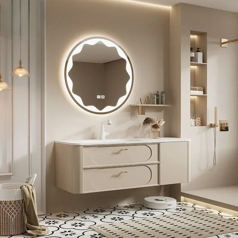 

Luxury Bathroom Cabinet With Sink Shelves Integrated Washbasin Mirror Locker Wall Storage Partitions Archivadore Salon Furniture