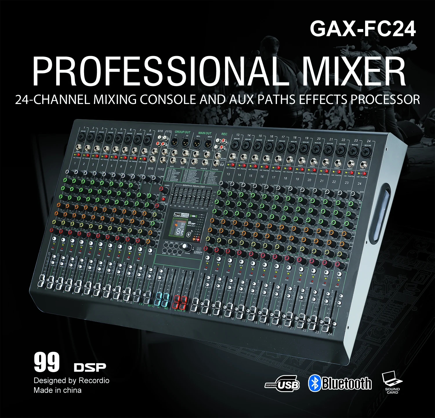 GAX-FC24 Professional 24-channel audio mixer DJ mixer audio console with Blueteeth USB built-in 99DSP effect