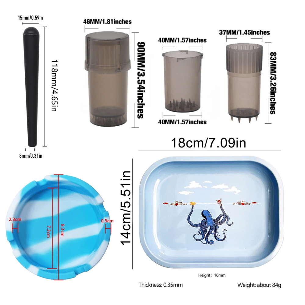 Bandeja De Rolamento De Tabaco De Metal, Moedor De Grama De Plástico, Recipiente De Tubo De Armazenamento, Cinzeiro Redondo De Silicone, Conjunto De