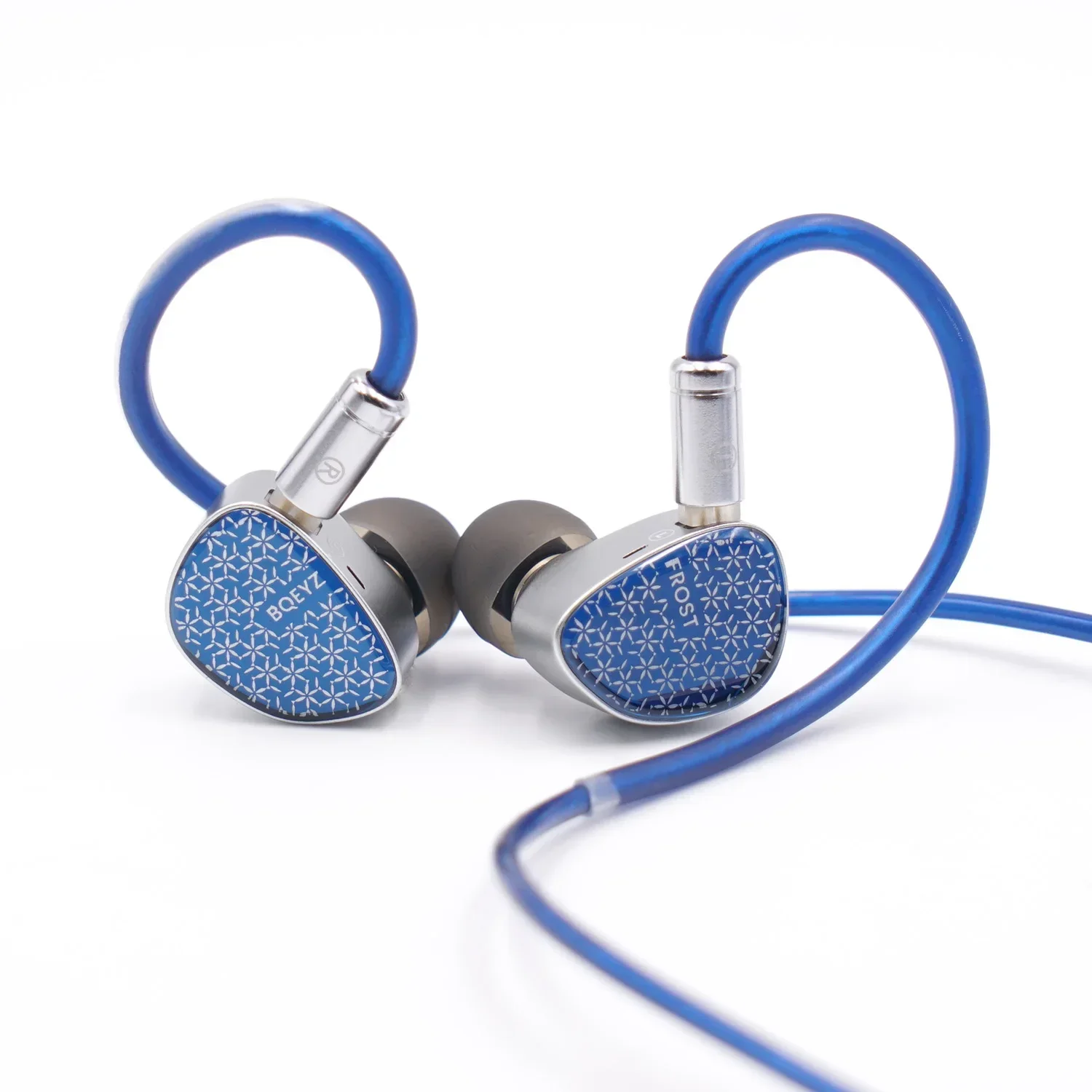 BQEYZ Weather Series Frost HiFi in-Ear Earphone Micro Planar Driver Dynamic Driver IEM Glass Faceplate Blue Silver-plated Cable