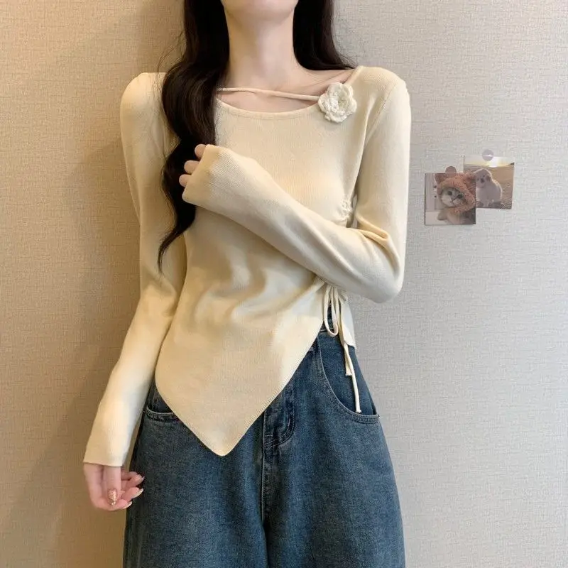 Swetry damskie nieregularna moda Vintage przytulna jesień Retro elegancka dzianina na wszystkie mecze marszczony projekt Casual swetry w stylu Harajuku Chic