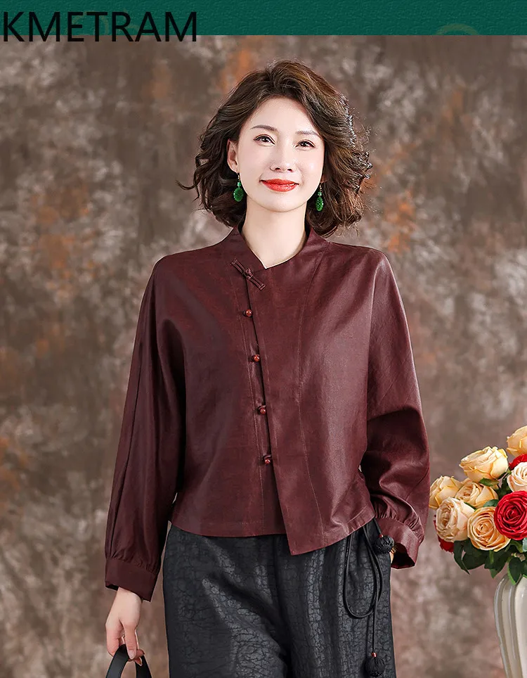 KMETRAM 100% Mulberry Silk Xiangyunsha Women's Tops 2026 Spring New Chinese-style Frog Button Long-sleeved Coats Blusa Feminina