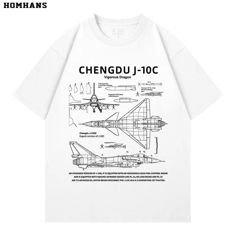 

Trend China J-10C Raptor Fighter Print Military Science Short-Sleeved T-Shirt Cotton Unisex Loose Outerwear for Men And Women