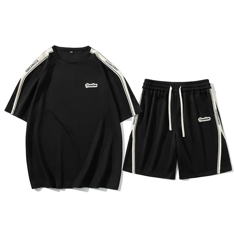 

Trendy Mens Sport Set Summer Casual Tshirt and Shorts 2pc Breathable High Quality Fabric Male Sports Suit Fashion Outfit