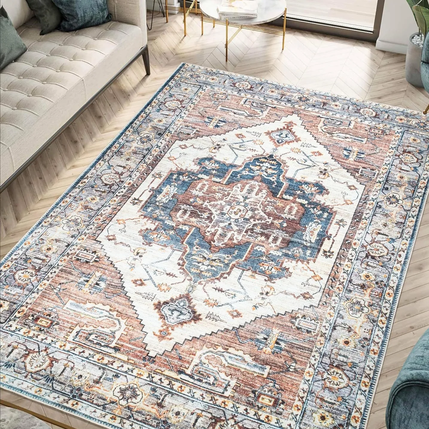 American Retro Persia Rug for Bedroom Large Area Living Room Decoration Anti-slip Carpet Washable Lounge Floor Mat Home Soft Rug