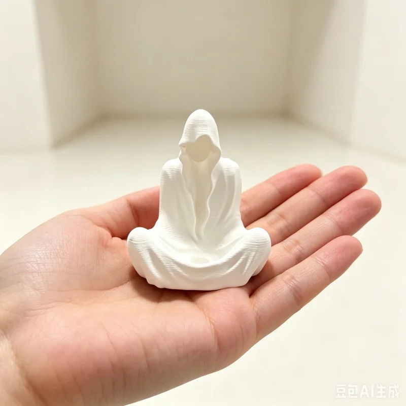 3D Printed Textured Faceless Ghost Tealight Candle Holder White Hooded Meditation Wraith Minimalist Desktop Decor Ornament