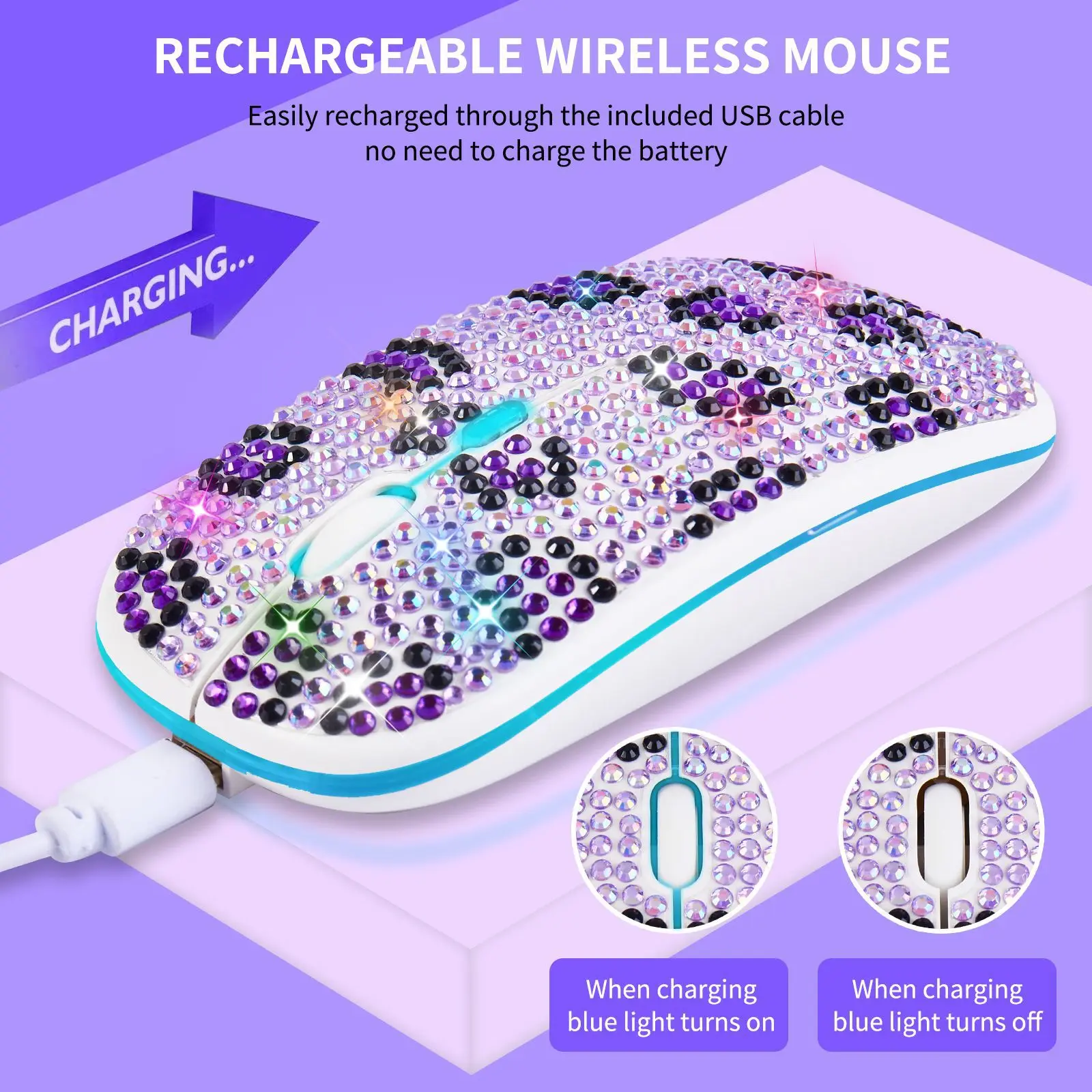 Bluetooth Wireless Mouse Rechargeable Dual Mode Diamond-studded RGB Mice Silent Optical USB Mouse For Laptop PC Computer Gift